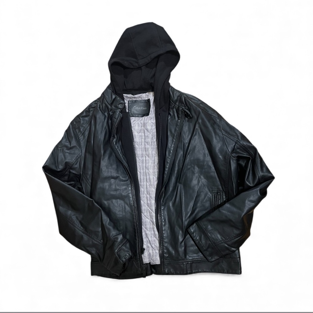 Black Leather Jacket with Hood